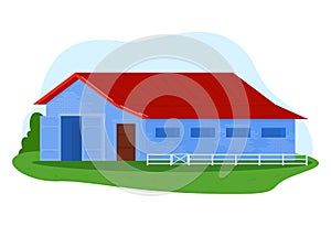 Farm building, agriculture farming landscape, isolated on white vector illustration. Rural barn, outdoor red village