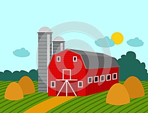 Farm building rural agriculture farmland nature countryside farming architecture background vector illustration