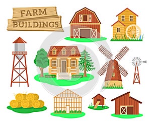 Farm buildings and constructions flat infographic elements