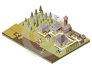 Farm Buildings And Cultivated Fields Illustration photo