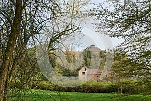 Farm buildings of Hundisburg Castle near Haldensleben on a hill photo
