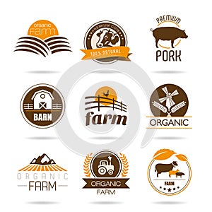 Farm and butcher shop icon set