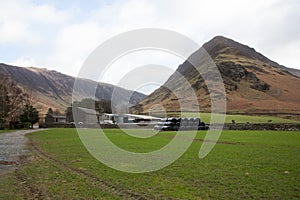 A farm in the Buttermere Valley in The Lake District in Allerdale, Cumbria in the UK