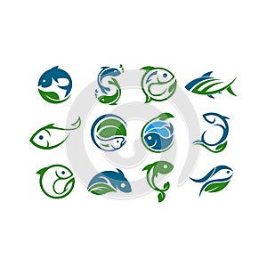 Farm concept logo. Template with farm and fish. Label for natural farm products