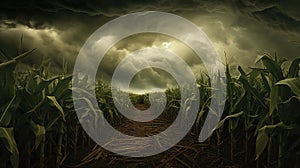 farm corn field in storm