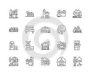 Farm cottage line icons, signs, vector set, outline illustration concept