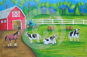 Farm Country with animals landscape