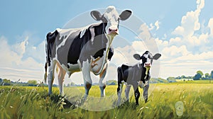 farm dairy cow and calf