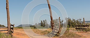 Farm entrance in the interior of Brazil and background images of the Serra Geral
