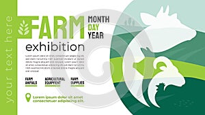 Farm exhibition identity template. Illustration with sign of cow, pig, ram.