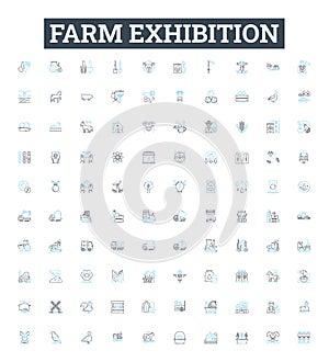 Farm exhibition vector line icons set. Farm, exhibition, agriculture, show, livestock, crops, animals illustration