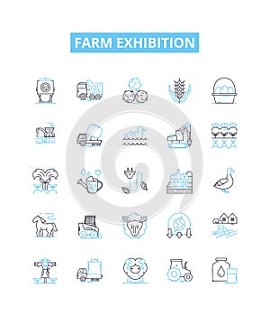 Farm exhibition vector line icons set. Farm, exhibition, agriculture, show, livestock, crops, animals illustration