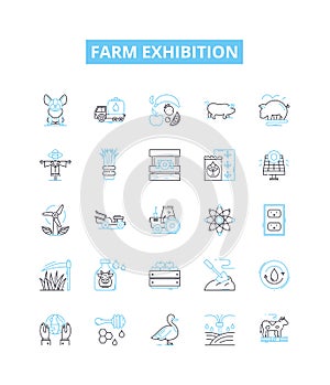 Farm exhibition vector line icons set. Farm, exhibition, agriculture, show, livestock, crops, animals illustration