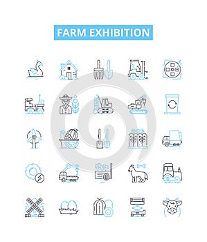 Farm exhibition vector line icons set. Farm, exhibition, agriculture, show, livestock, crops, animals illustration