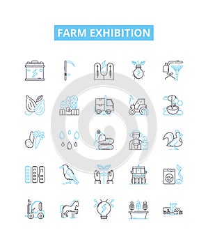 Farm exhibition vector line icons set. Farm, exhibition, agriculture, show, livestock, crops, animals illustration