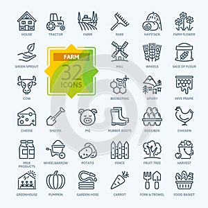 Farm, Farming, Agriculture - thin line web icon set. Contains such Icons as Greenhouse, Haystack, Harvest and more.