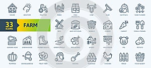 Farm, Farming, Agriculture - thin line web icon set. Contains such Icons as Greenhouse, Haystack, Harvest and more.