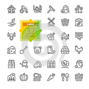 Farm, Farming, Agriculture - thin line web icon set. Contains such Icons as Greenhouse, Haystack, Harvest and more. Outline icons