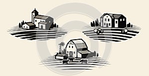 Farm, farming label set. Agriculture, agribusiness, farmhouse icon or logo. Vector illustration photo