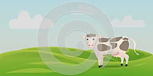 Farm field cow concept banner, cartoon style