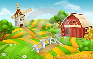 Farm field landscape, vector background