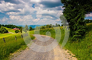 Farm fields along a dirt road in the rural Potomac Highlands of