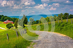 Farm fields along a dirt road in the rural Potomac Highlands of