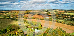 Farm Fields landscape view sunny day. Prince Edward Island, Canada.