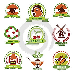 Farm food, agriculture icons