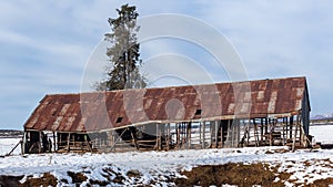 Farm Fragile Old Barn Structure Snow Landscape