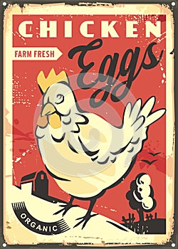 Farm fresh chicken eggs retro sign