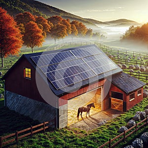 Farm Fresh Energy: Barn with Solar Roof Embraces Sustainability, generative ai