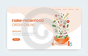 Farm fresh food online vector website landing page design template