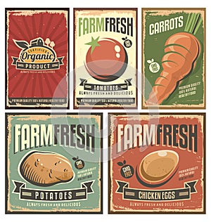 Farm fresh organic products retro tin signs collection