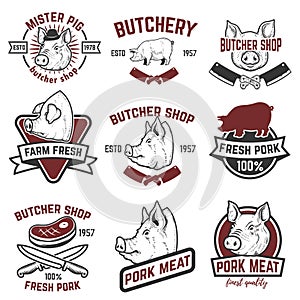 Farm fresh pork meat emblems. Design elements for logo, label, s