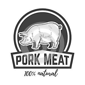 Farm fresh pork meat. Label template with pig meat