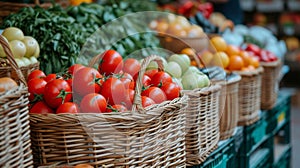 Farm-fresh produce arranged in baskets, advocating for sustainable and wholesome eating