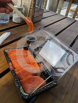 Farm fresh salmon sushimi thick slice