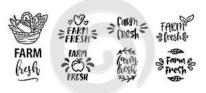 FARM FRESH set of hand drawn doodles badges, logo, icon, label.