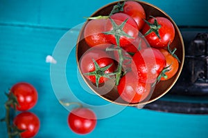 Farm fresh tomatoes on vintage scale