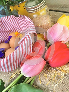 Farm Fresh Tulips and Eggs, Chicken, Flowers, Countryside Farm Product, Homestead, Marigold,Homesteading, Farming.