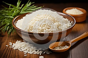 Farm freshness Jasmine white rice in wooden bowl exudes natural charm