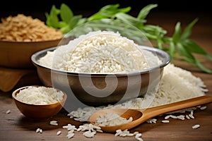 Farm freshness Jasmine white rice in wooden bowl exudes natural charm