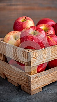 Farm freshness Wooden box with apple and open creative possibilities