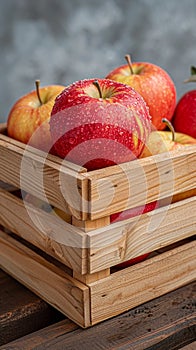 Farm freshness Wooden box with apple and open creative possibilities