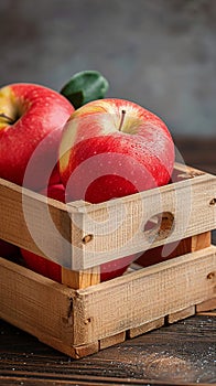 Farm freshness Wooden box with apple and open creative possibilities