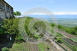 Farm with garden in territory of Saint Nino Bodbe Monastery near Sighnaghi, Georgia