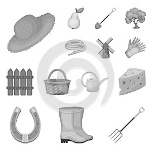 Farm and gardening monochrome icons in set collection for design. Farm and equipment vector symbol stock web