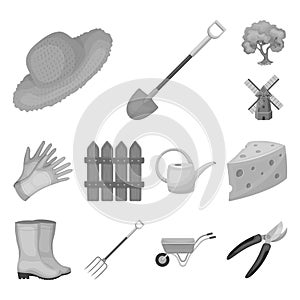 Farm and gardening monochrome icons in set collection for design. Farm and equipment vector symbol stock web