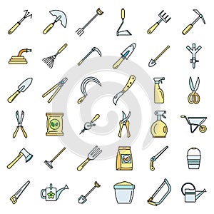 Farm gardening tools icon set vector color